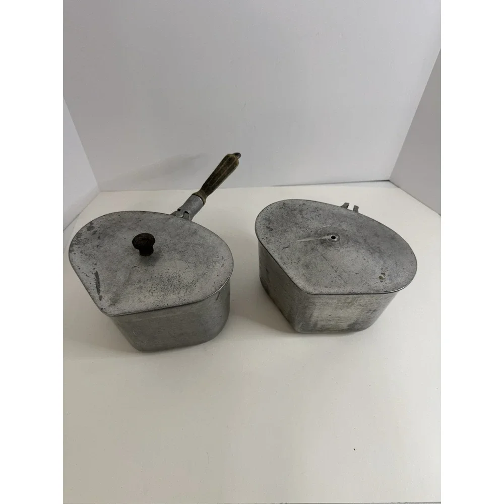 Vintage Super Maid Cookware Triangle Cast Aluminum Pot & Lid Wood Handle Lot